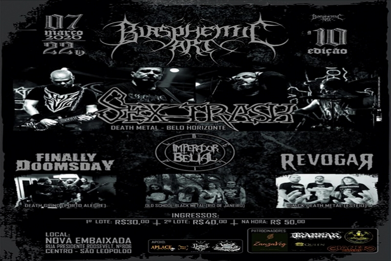 IMPERADOR BELIAL: BANDA É CONFIRMADA NO 10º BLASPHEMIC ART FESTIVAL QUE ACONTECERÁ EM 2020 NA NOVA EMBAIXADA EM SÃO LEOPOLDO -RS