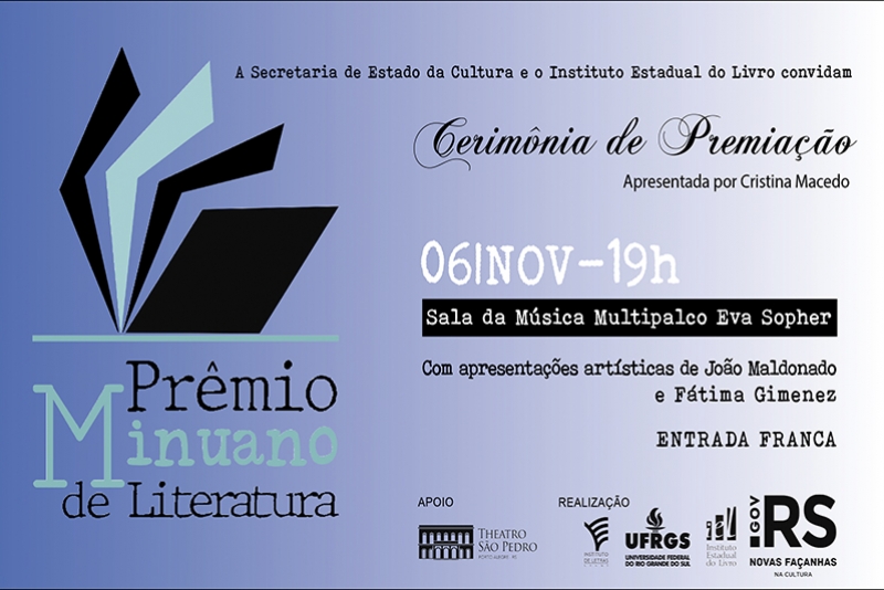 PRÊMIO MINUANO DE LITERATURA 2019 ANUNCIA VENCEDORES EM CERIMÔNIA NO DIA 6 DE NOVEMBRO