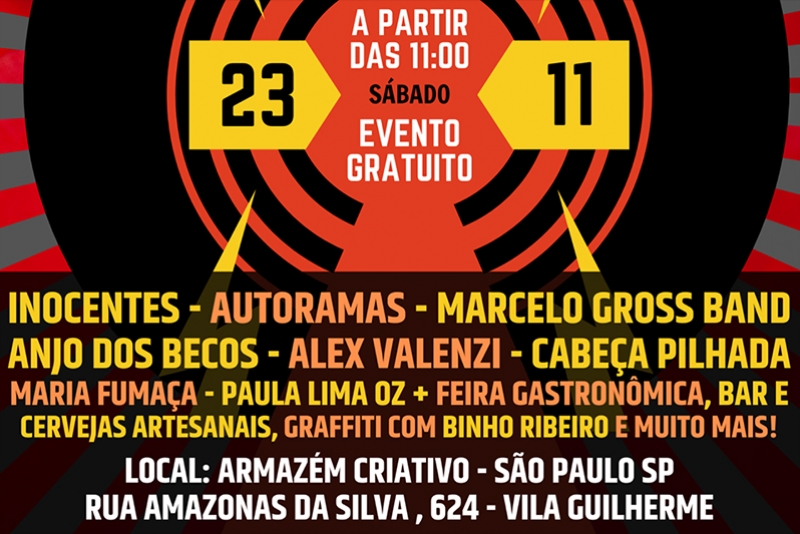 SP MUSIC AÇÃO RUA COM INOCENTES, AUTORAMAS E MARCELO GROSS BAND ACONTECE EM NOVO LOCAL NESTE SÁBADO