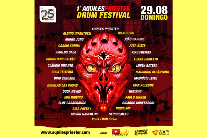 AQUILES PRIESTER RE&Uacute;NE BATERISTAS DE V&Aacute;RIOS G&Ecirc;NEROS MUSICAIS EM FESTIVAL