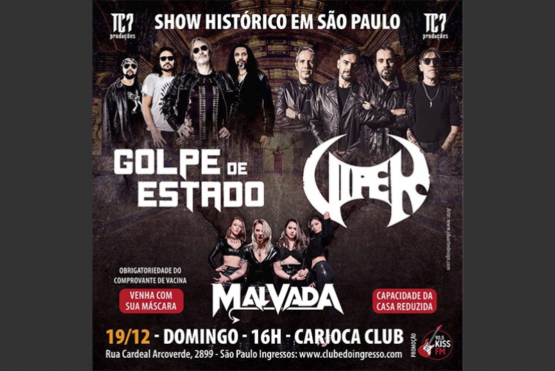 &ldquo;VIPER E GOLPE DE ESTADO&rdquo; REVIVEM SHOW HIST&Oacute;RICO NO CARIOCA CLUB EM DEZEMBRO