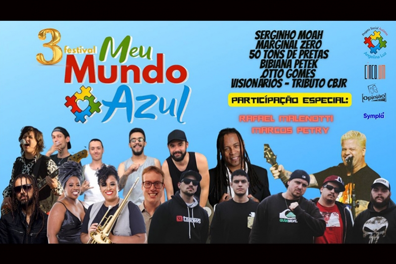 3&ordm; FESTIVAL MEU MUNDO AZUL RE&Uacute;NE GRANDES NOMES DA M&Uacute;SICA NO DIA 02 DE ABRIL 