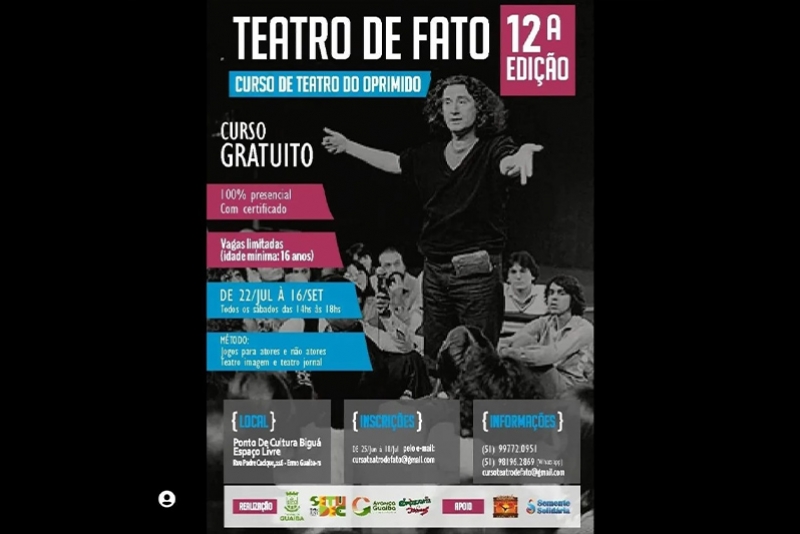   INSCRI&Ccedil;&Otilde;ES GRATUITAS PARA CURSO DE TEATRO DO OPRIMIDO - AT&Eacute; 18 DE JULHO