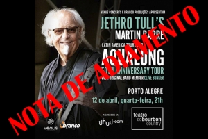 ADIAMENTO: TOUR DO SHOW AQUALUNG 50 ANOS, COM MARTIN BARRE BAND